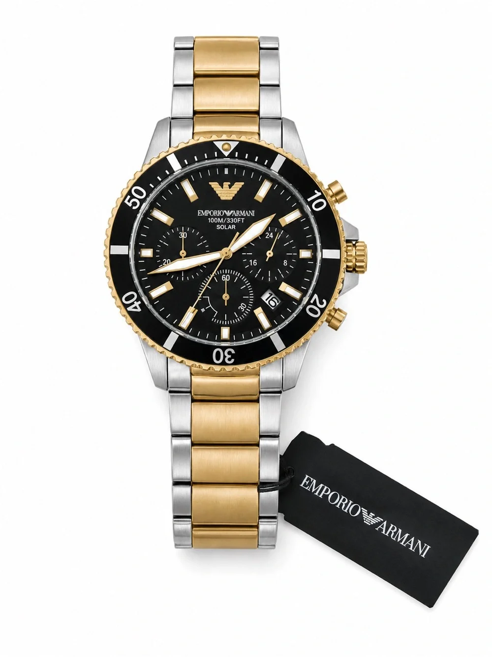 Emporio Armani Black Dial Two-Tone Gold & Silver Chronograph Watch